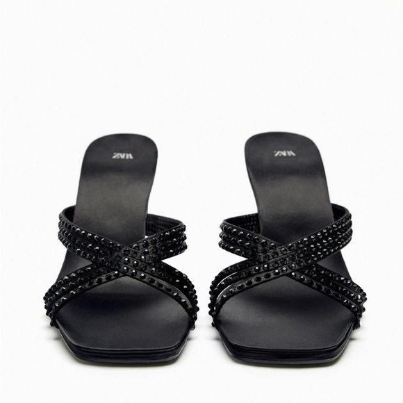 Zara NWT satin effect rhinestone heeled sandals - Picture 3 of 7